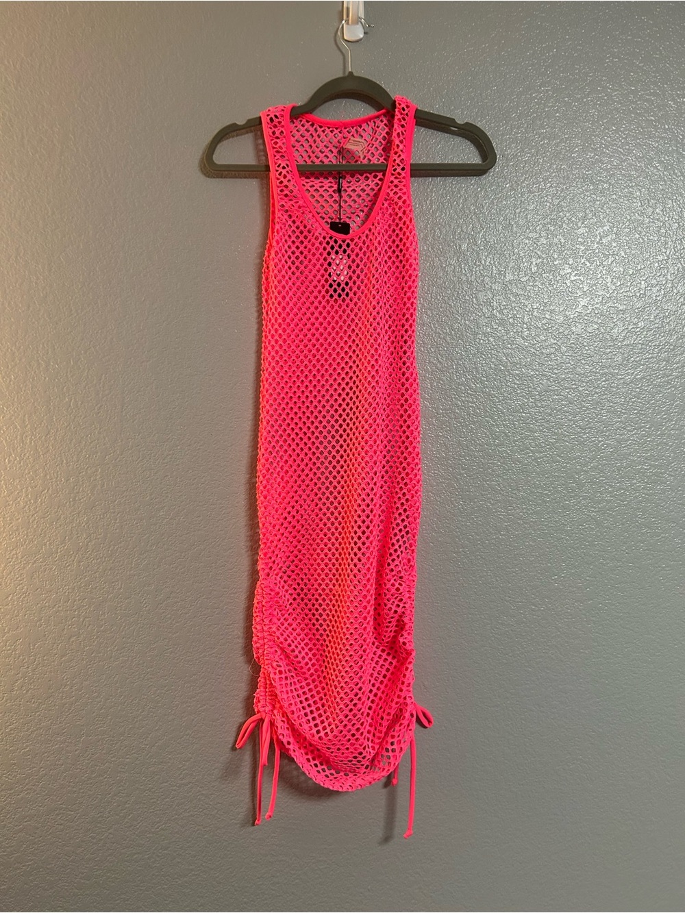 Women’s neon Hot Pink mesh midi tank Dress swimsuit Cover up size medium